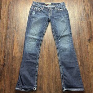 BKE Sabrina Boot Jeans Distressed Dark Wash Rhinestones Women’s Size 30
